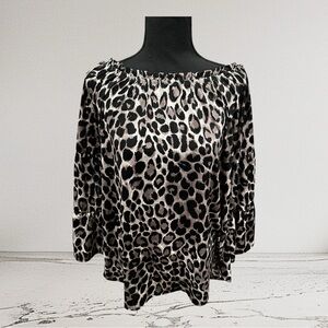 Dear Scarlett Black and Tan Animal Print 3/4 Sleeve Blouse